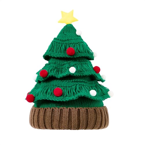Zando 2025 Funny Christmas Tree Hats Holiday Santa Hat Festive Party Dress Up Winter Party Christmas Gifts for Women Men Green Tree Hats Pom Poms Ugly Green-Brown Hat Brim One Size
