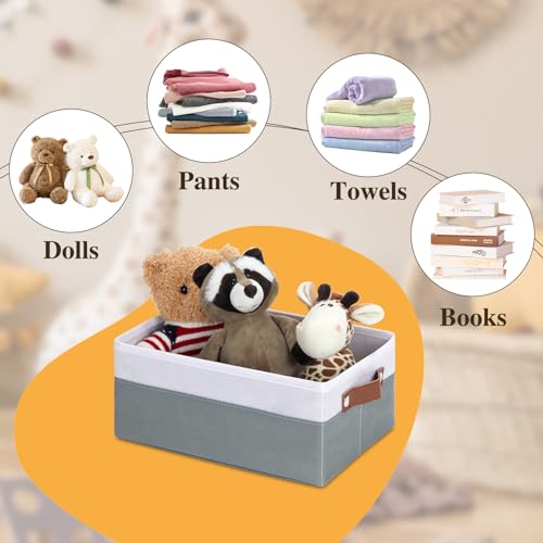 Image of DULLEMELO Small Storage Basket for Organizing, Grey Basket Cloth Storage Bins for Shelves, Foldable Fabric Bins for Home Storage and Organization, White&Deep Grey, 1-Pack