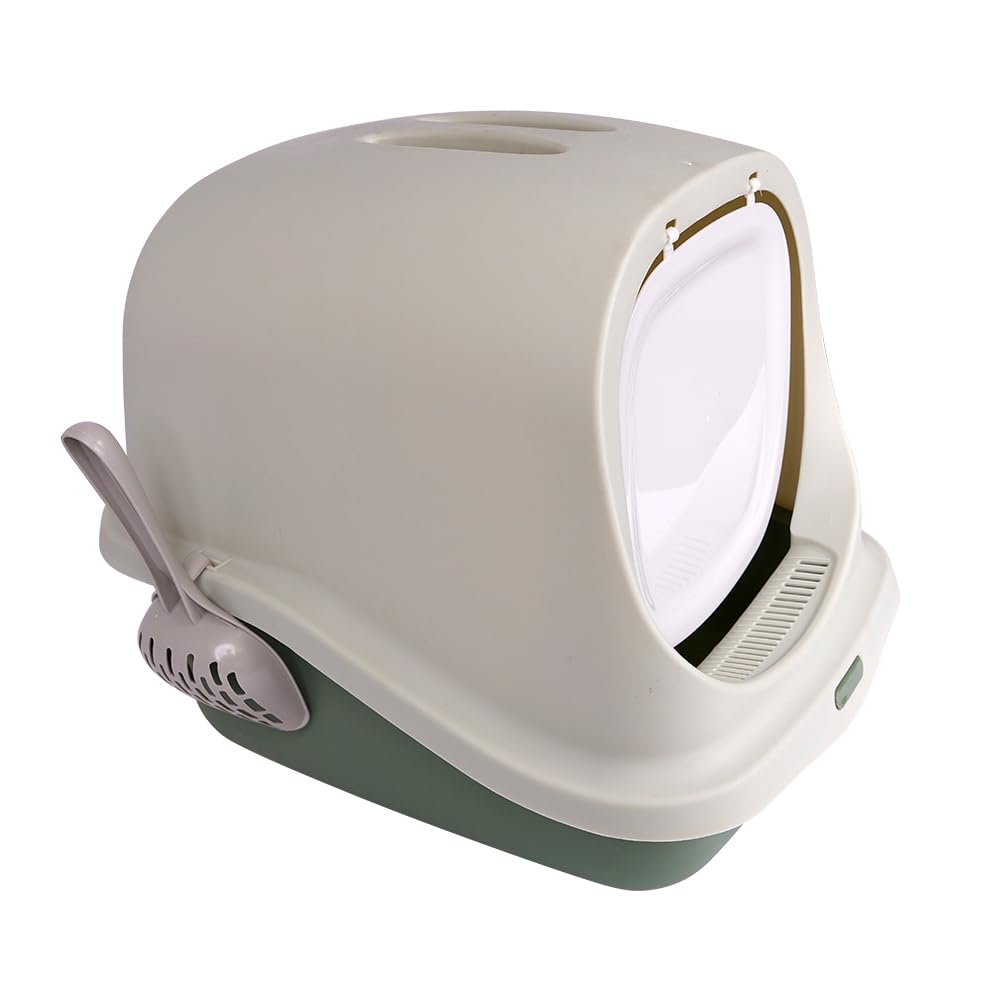 Scatola di sabbia per gatti con pala WC chiuso per animali domestici igienici e inodori per gatti con coperchio anti-perdite e privato 43 x 51 x 38 cm (verde)
