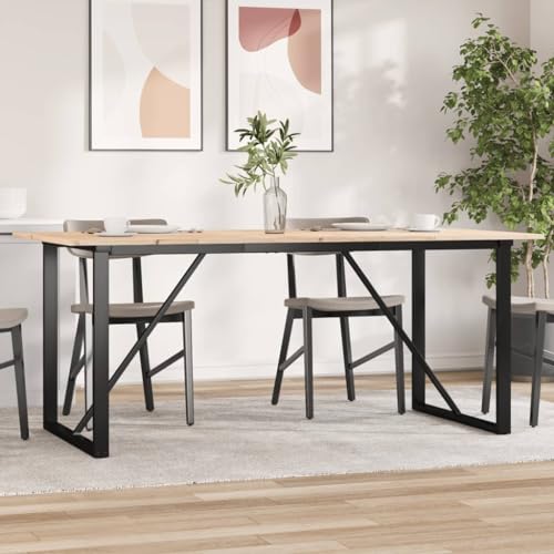Homgoday Mesa de Comedor, Mesa Salon Mesa de Comedor Marco O Madera Maciza Pino y Acero 180x90x75cm
