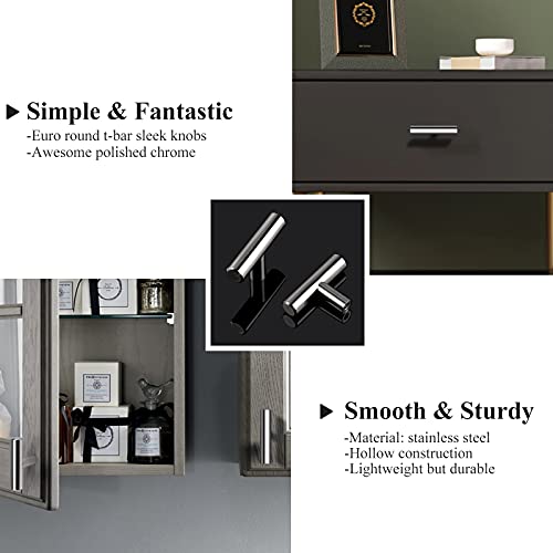 Image of Probrico (20 Pack Cabinet Hardware Drawer Handles and Pulls, T Bar Kitchen Handles Polished Chrome Finish, Furniture Door or Drawer Knobs - Single Hole