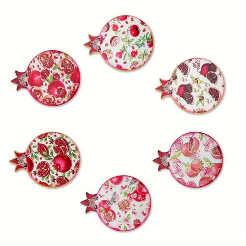 Image of 6 pcs Set Unique Pomegranate Pattern Coaster, Wooden Desktop Beverage Holder, for Coffee and Drinks, Home Decoration Gift,