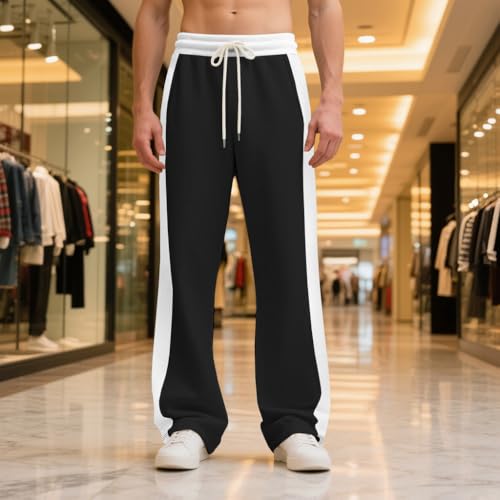 Men's Casual Athletic Pants Elastic Waist Drawstring Striped Wide Leg Pants Fall Joggers Sweatpants with Pockets3