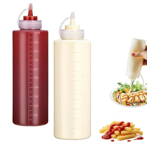 2-pack squeeze bottles for condiments 32-ounce condiment dispenser with lid suitable for sauces barbecue sauces ketchup and kitchen use