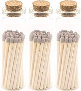 River Birch Gray Tip Decorative Matches | 60+ Small Premium Wooden Safety Matches | 3 Jars of 20+ Matches Each with Striker on Bottom | Home Decor