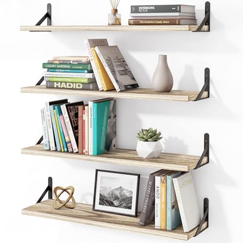Image of YGEOMER Floating Shelves for Wall, 23in Light Carbonized Brown Wall Shelves for Living Room, Bathroom, Bedroom, Kitchen, Home Decor (Set of 4)