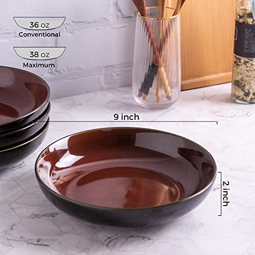 Leratio Large Pasta Bowls,38Oz Ceramic Pasta Bowls,9.0" Reactive Glaze Pasta Bowl Set Of 4,Microwave & Dishwasher,Oven Safe,Wide Serving Bowls For Salad,Dessert,Fruit,Scratch Resistant-Orange Red #TOP1
