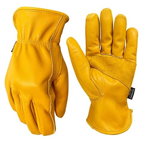 (Medium(3 Pair)) Leather Work Gloves for Gardening/Cutting/Construction/Motorcycle/Farm, Men & Women, Cowhide Work Gloves Cover