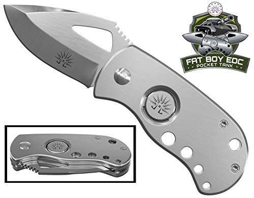 Off-Grid Knives - Original Fat Boy Utility Folding Knife, Beefy Pocket Tank - Compact EDC, Japanese AUS8 Steel, Deep Carry Clip, Safe Button Lock Release (Satin Stainless)