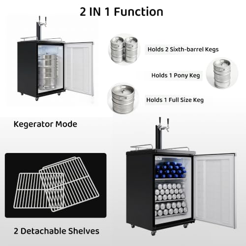 Image of IDEALHOUSE 152L 5.4 Cu. ft Double Tap Beer Kegerator, Compact Draft Beer Keg Refrigerator Dispenser with Imitation Stainless Steel Door, Beverage Cooler for Home Bar, Party & Small Commercial Use