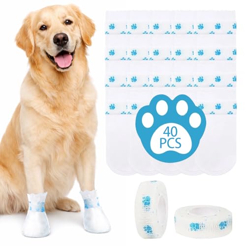 fernfern Disposable Dog Booties for Dog Cats 40 Counts Pet Shoes with Adjustable Self-Adhesive Bandage Dog Disposable Foot Covers for Dogs Cats (S1-7.5KG)