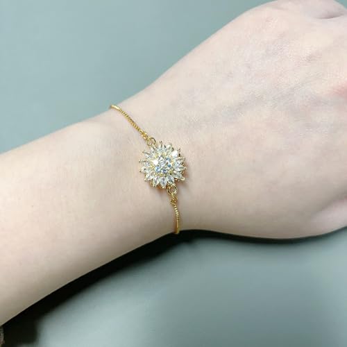 Spinning Sunflower Bracelet for Women Adjustable Flower Bracelet Rhinestone Anxiety Bracelets Sparkly Flowers Fidget Bracelet CZ 7”-9“ Mood Statement Bracelets for Tiny Wrist Worry Relieving Jewelry Gifts2