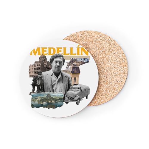 sous Verre Ronds Base Liège- Medellin Collage Colombie Escobar Voyage Carte Postale - 1 unité (95 x 95 mm)
