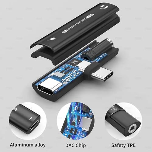 Image of Type-C to 3.5mm Headphone Aux Jack & USB-C Charging 2-in-1 Splitter ? Compatible with iPhone 16 /15 Pro /Pro Max /Plus, iPad 10 /Air 5 /4, OnePlus 12 /11 /10 /9 /8 /7, Nord 2 /CE 4 /3 /2, Redmi Note 14 /13