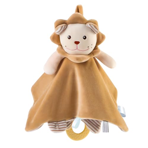 Naninha - Manta de Bebê com Leãozinho e Chocalho, Toalha Calmante Super Macia 100% Algodão, Kit Presente 0-12 Meses, Brinquedo Sensorial com Mordedor e Sons