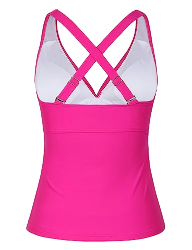 Hilor Women's Hot Pink Underwire Tankini Tops Only Criss Cross V Neck Swimsuits Top Ruched Tummy Control Swim Top 12 - Image 5