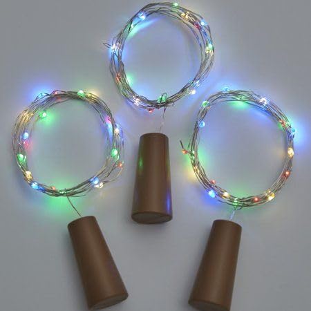 Image of LED Wine Bottle Cork Lights - 2M Copper Wire Fairy String Lights, Battery Operated DIY Decorative Lights for Bottles, Parties, Home, Weddings & Festive Decor - Yellow (2 Pc) (Multi)