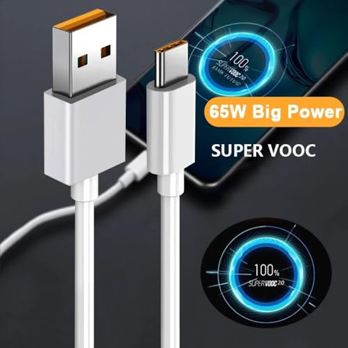 Image of Original SuperVOOC USB-A to Type-C Fast Charging Data Cable Compatible With GT Neo 6 SE,P3 Pro 5G,P2 Pro 5G,14 Pro Plus,13 Pro Plus,13 Pro,13,Narzo 70 Pro (3+3 Month Warranty)(RLME CBL)