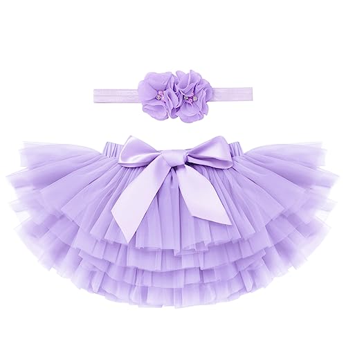 Odizli - Odizli Jupe en tulle pour nouveau-né fille avec bandeau en forme de fleur pour séance photo, Violet, 6-12 mois