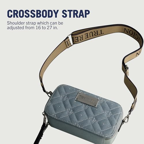 True Religion Women's Crossbody Bag, Mini Adjustable Shoulder Handbag Camera Purse with Studded Design, Denim4
