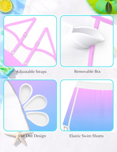 Image of Girls Swimsuit Adjustable Straps Cut Out One Piece Bathing Suit with Solid Color Cover Up Skirt Girls' Swimwear 5-16Y