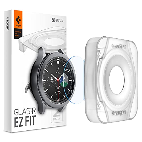 Spigen Protector de pantalla de vidrio templado [Glas.tR EZ FIT] diseñado para Galaxy Watch 4 Classic (42 mm), paquete de 2