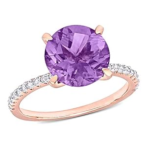 Womens Round Cut Amethyst Or Garnet and White Topaz Gemstone 4-Prong Solitarie Ring in Rose Or Yellow Gold Flash Plated 925 Sterling Silver