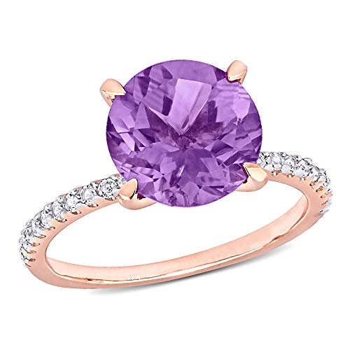 Womens Round Cut Amethyst Or Garnet and White Topaz Gemstone 4-Prong Solitarie Ring in Rose Or Yellow Gold Flash Plated 925 Sterling Silver