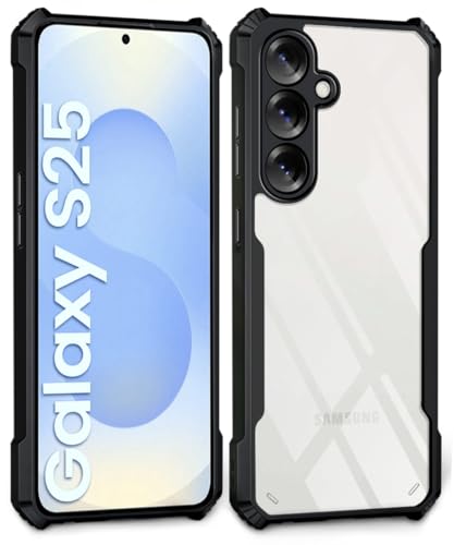 Image of WOW IMAGINE Shock Proof Clear Protective Back Case for Samsung Galaxy S25 5G - AirEDGE Technology | 360 Degree Camera Protection | Transparent Hybrid Back Case Mobile Cover - Black