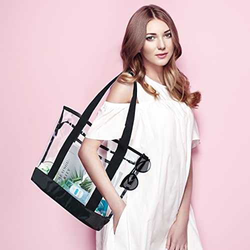Image of BORMELUN clear tote bag,Purse handle with zipper for work plastic transparent see through women