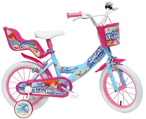 Bicicleta para niña 14 pulgadas Sea Life en color azul blanco y fucsia
