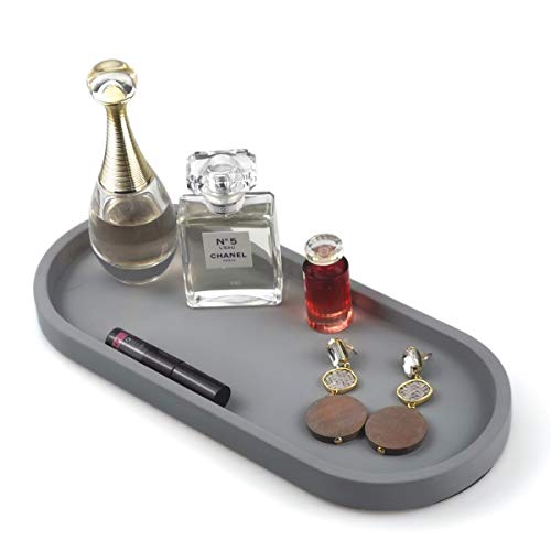One-Day Sale: Up to 50% Off FREELOVE Concrete Serving Trays for Perfume Weed Jewelry Food, Decorative Tray Bath Vanity Counter Bathroom Car Coffee Table(Grey F, Oval 4.7'' by 11'')