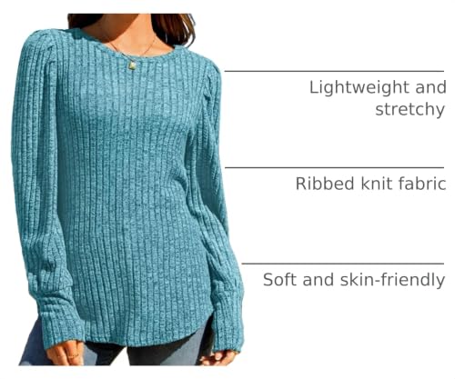 Image of MIHOLL Women's Puff Long Sleeve Shirts Casual Knit Blouses Crew Neck Elegant Tunic Tops