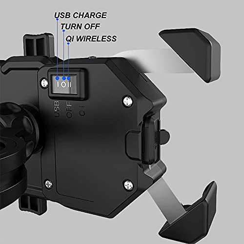 iMESTOU Waterproof Motorcycle Wireless 15W Qi/ USB Quick Charger 3.0 Phone Holder 2 in 1 Mount on 22-32mm Handlebar or Rear-View Mirror Fast Charging for 3.5-6.8 inch Cellphones