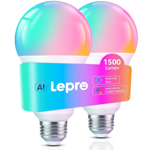 Lepro B3 AI Smart Light Bulbs - 1500LM 100W Equivalent A21 Bulb, WiFi & Bluetooth RGBWW Color Changing, Works with Alexa & Google Assistant, AI Voice Control by App, Music Sync, 2.4GHz Only 