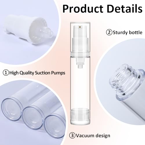 3 Stück Reise Spenderflasche Klein Leer, Airless Pumpspender, Vakuum Kosmetikbehälter, Kunststoff Sprühflasche, für Flüssigkeit