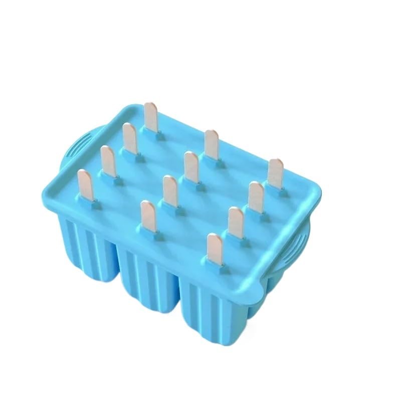 Molde de Helado de Silicona de Grado alimenticio de 12 cavidades con Cubierta, Caja de paletas, Molde for Polos, Bandeja de Hielo for Postre, Utensilios de Cocina (Color : Blue)