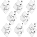 Adhesive Hooks, Plastic Sticky Wall Hangers Waterproof Decorate Rack for Towels Hat Clothes Shower Robe Coat Bathroom Bedroom Elimeta (Clear 8Pack)