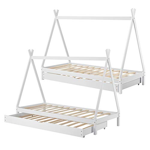 Kinderbed Tipi met onderschuifbed 90x200 cm wit - Afbeelding 4