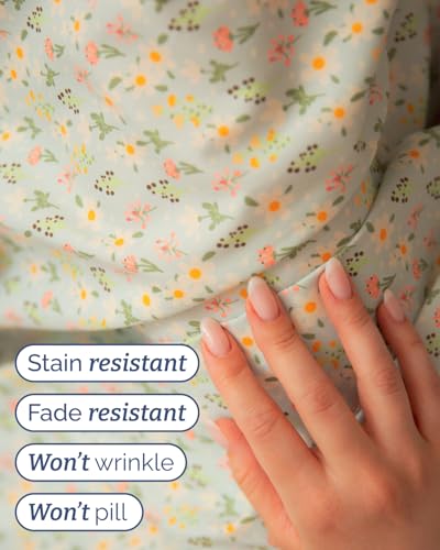 Image of Twin 3 Piece Floral Sheet Set - Breathable & Cooling - Flower Confetti | 1 Flat, 1 Fitted & 1 Pillowcase w / Deep Pockets, Boho Botanical Floral Bedding, Breathable & Cooling, Wrinkle & Fade Free