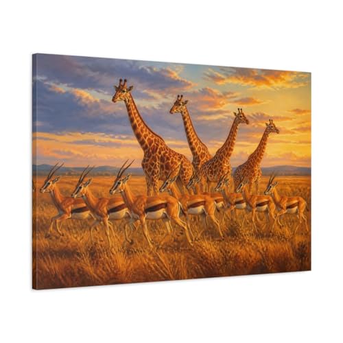 Toile girafe et antilope au-dessus de la cheminée pour grand salon