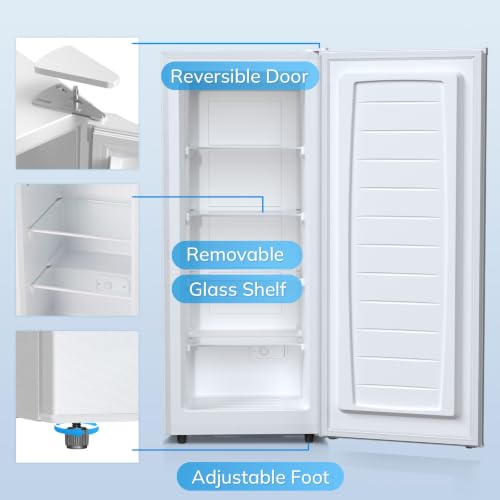 Image of Antarctic Star 6.0 Cu.Ft Upright Freezer, Compact Stand Up Freezer with 7-Temp Control, Removable Glass Shelves, Adjustable Legs & Reversible Door, for Home, Apartment, Dorm, White