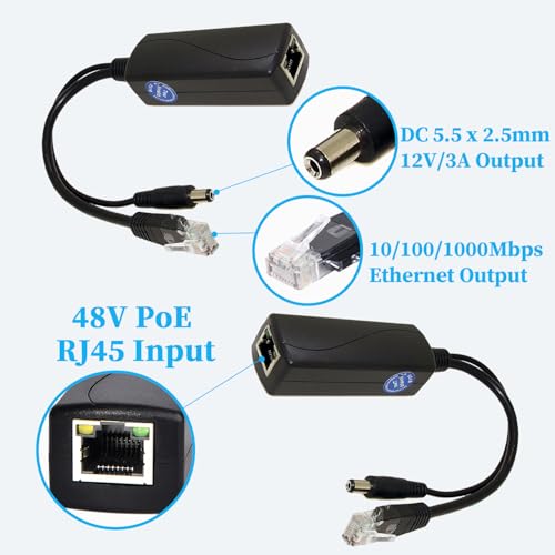 Image of 2.5G 36W PoE Splitter 12V /3A, DC 5.5 * 2.5mm Plug PoE to DC 12V /3A Output, 2.5Gbps Ethernet Comply IEEE802.3bt, Plug and Play for IP Camera, Smart Home (PS5712BG-25)