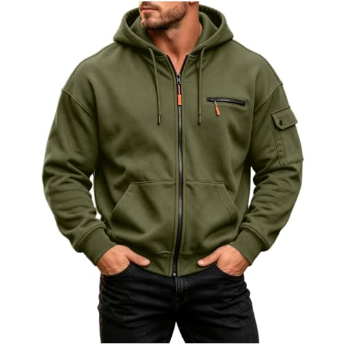 Mens Full Zip Utility Hoodie Chest Zip Sleeve Pocket Casual Travel Jacket - image 1