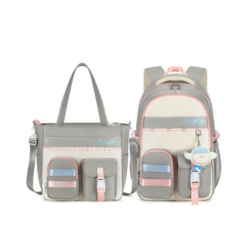 Conjunto de Mochila e Bolsa Tote, Nylon, Múltiplos Compartimentos, para Notebook 15,6 Polegadas (Cinza)