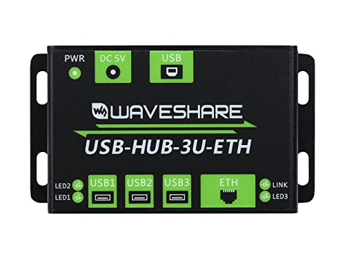 Waveshare Industrial Grade Multifunctional USB HUB Extending 3X USB Ports + 100M Ethernet Port Suitable for Industrial/Office Environments Requiring Higher...