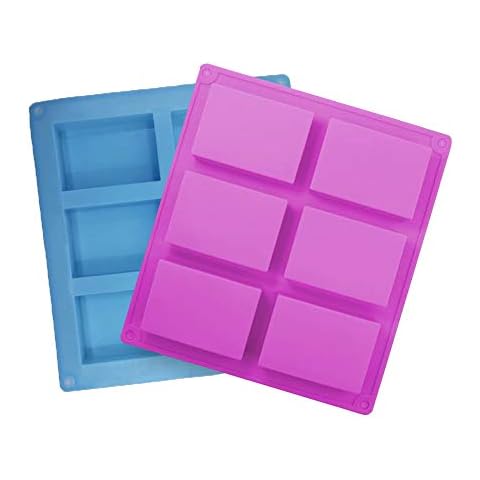 Silicone Mould, Soap Moulds, 2 PCS Rectangle Silicone Cake Mould, 6-Cavity Cake Baking Pans, Biscuit Chocolate Ice Cube Soap Trays - Blue, Purple Cover