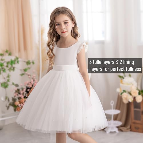 Flower Girl Dress Wedding Guest Ruffle Tulle Satin Party Birthday Princess Dresses Pageant Gown Kids Short2