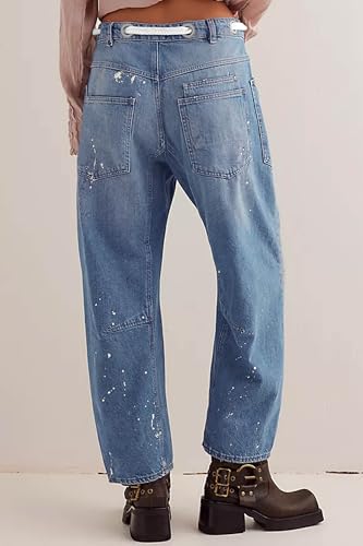 Cicy Bell Womens Baggy Barrel Horseshoe Jeans Wide Leg Drawstring Vintage Denim Pants with Front Pockets2