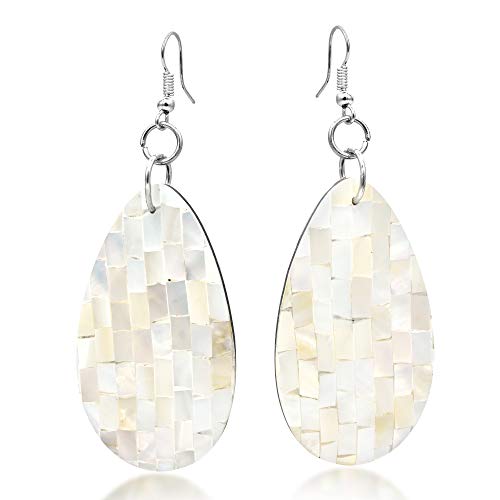 Aeravida Alluring Mosaic White Kabibe Shell Teardrop Handmade Dangle Earrings | Jewelry Gifts | White Earrings | White Kabibe Teardrop Earrings | Mosaic Earrings For Women #TOP1